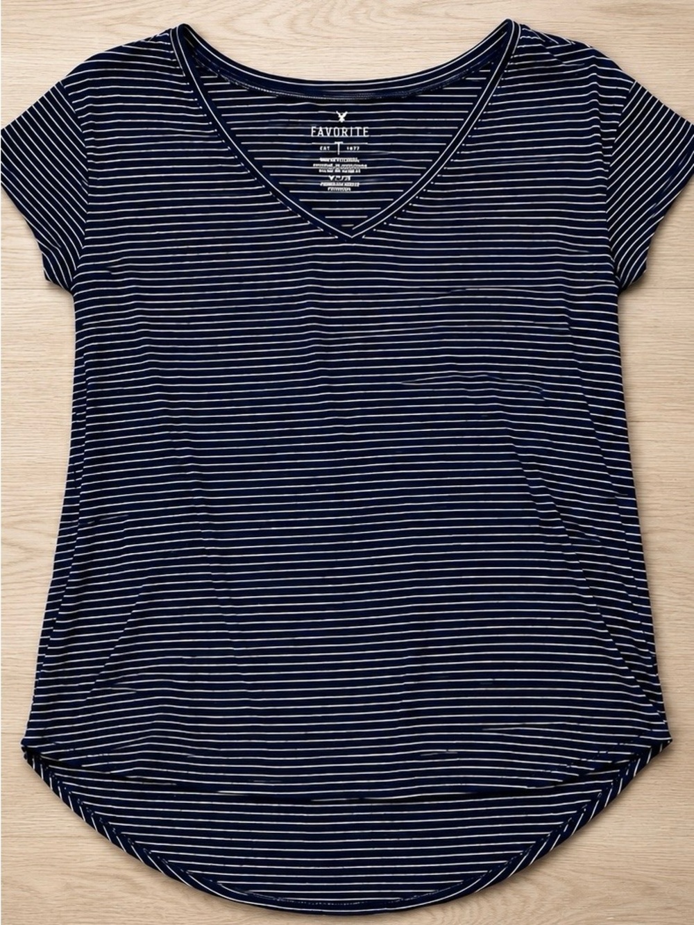 American Eagle Outfitters Navy & White Striped V-Neck Tee